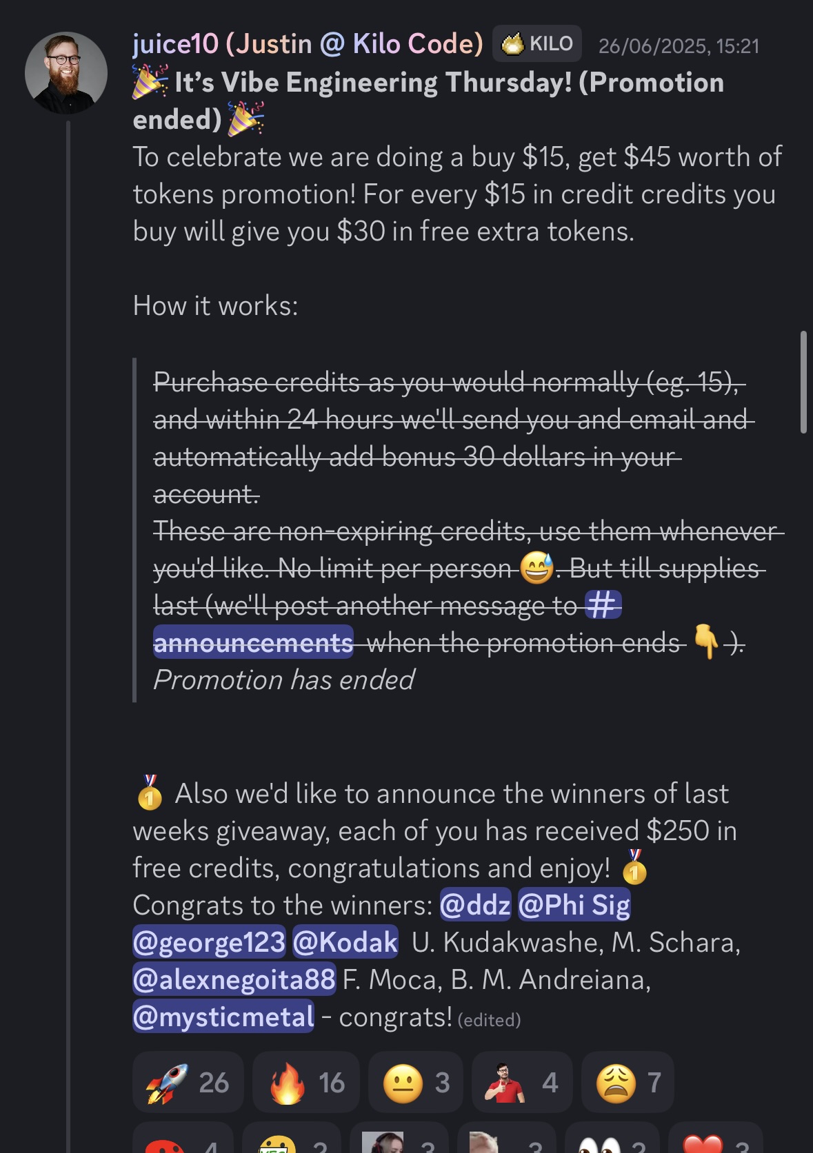 Advertisements for Kilo Code on their Discord